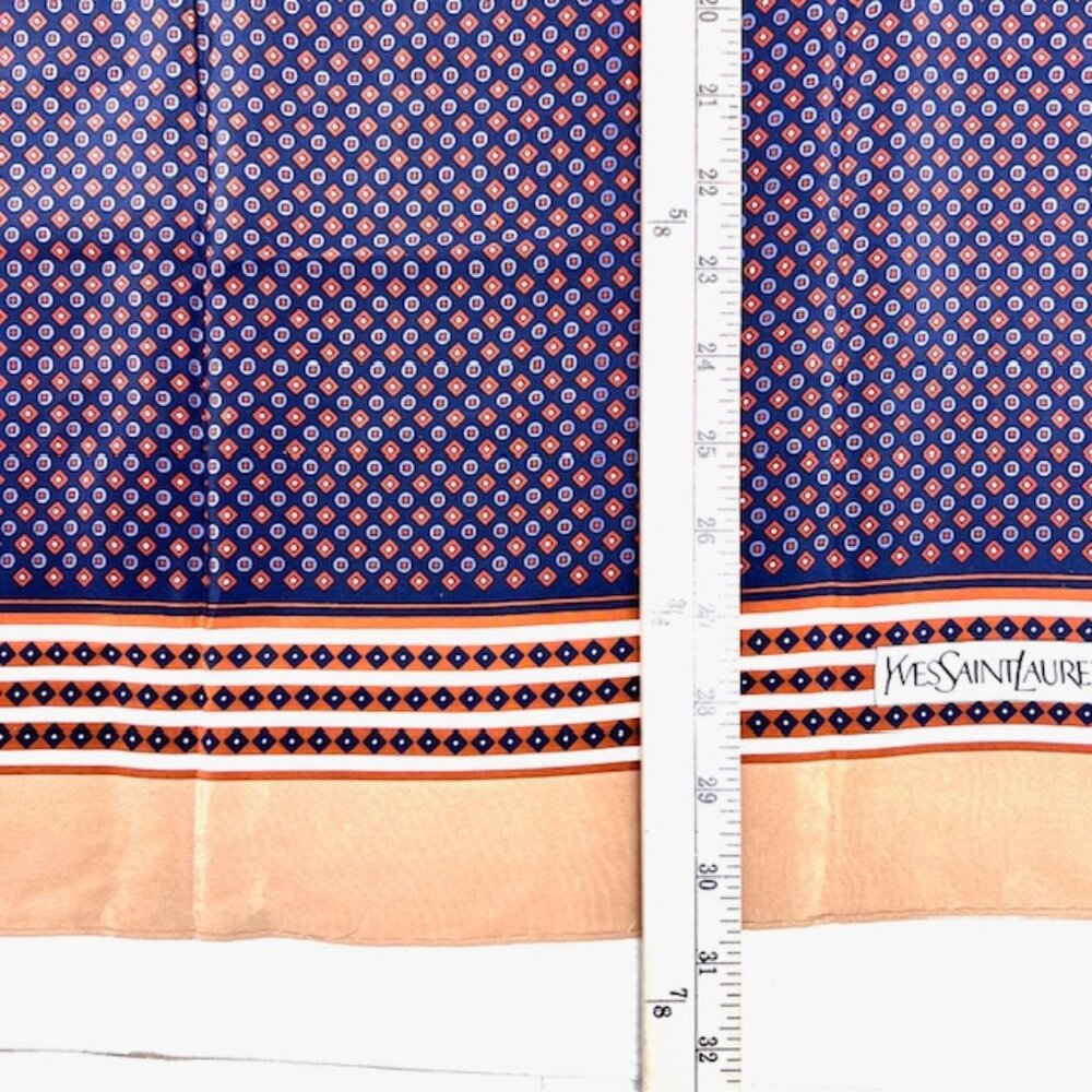 Beautiful Yves Saint Laurent  Silk Satin Scarf 31" Brown purple square Dots  (26 - Picture 8 of 12